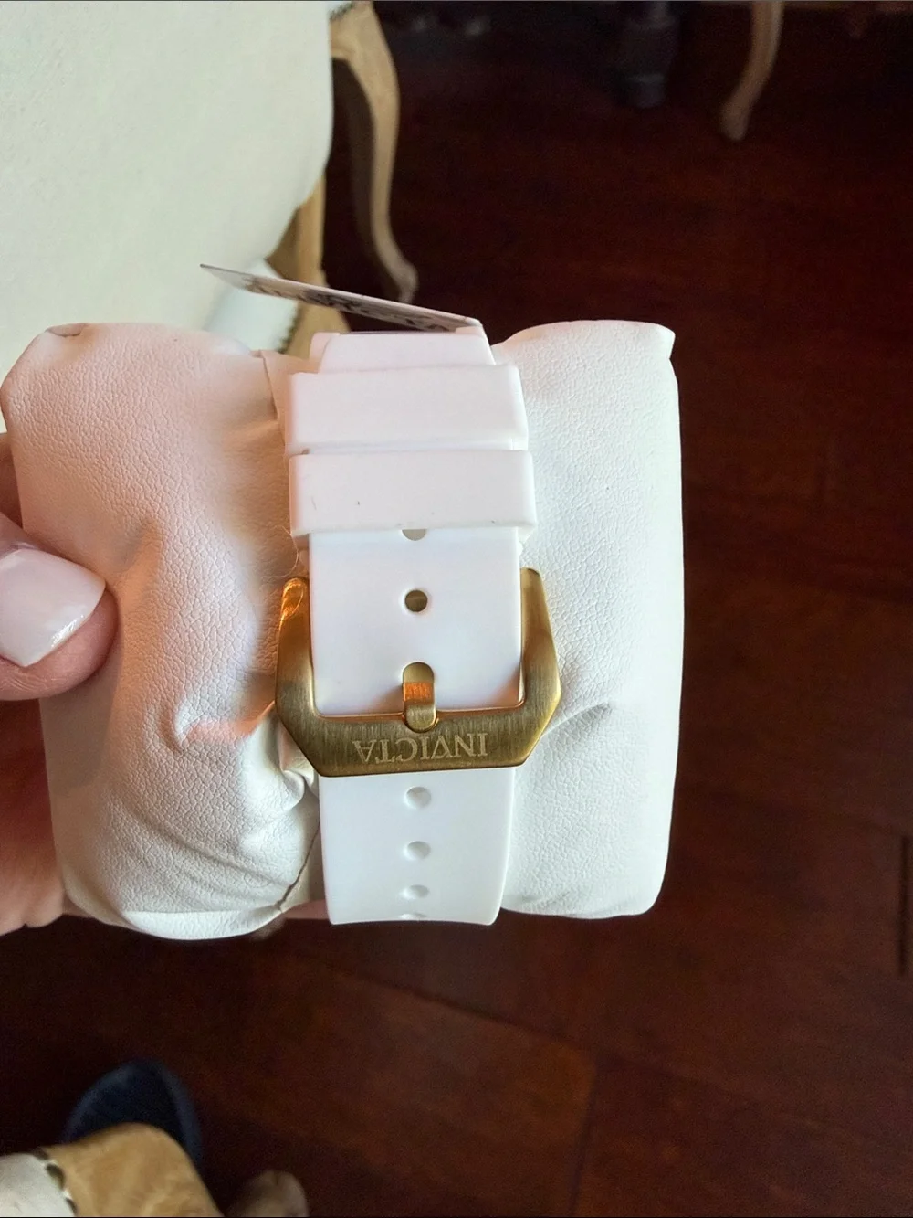Invicta White Ceramic Skeleton Dial Watch with Gold Accents